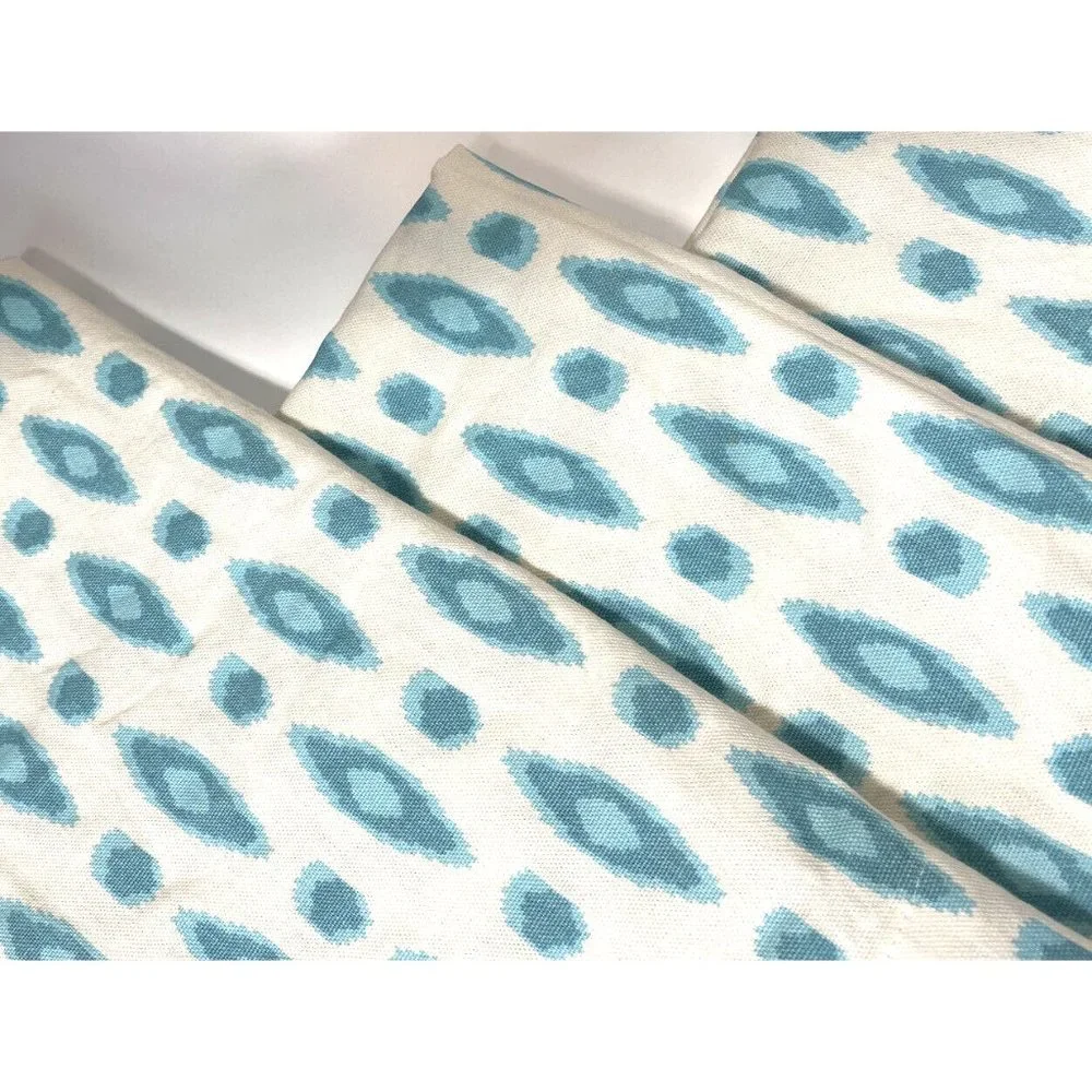 Set 3 Custom Made Curtains Canvas Drapes Blue Gabbeh Ikat Print Short Valances